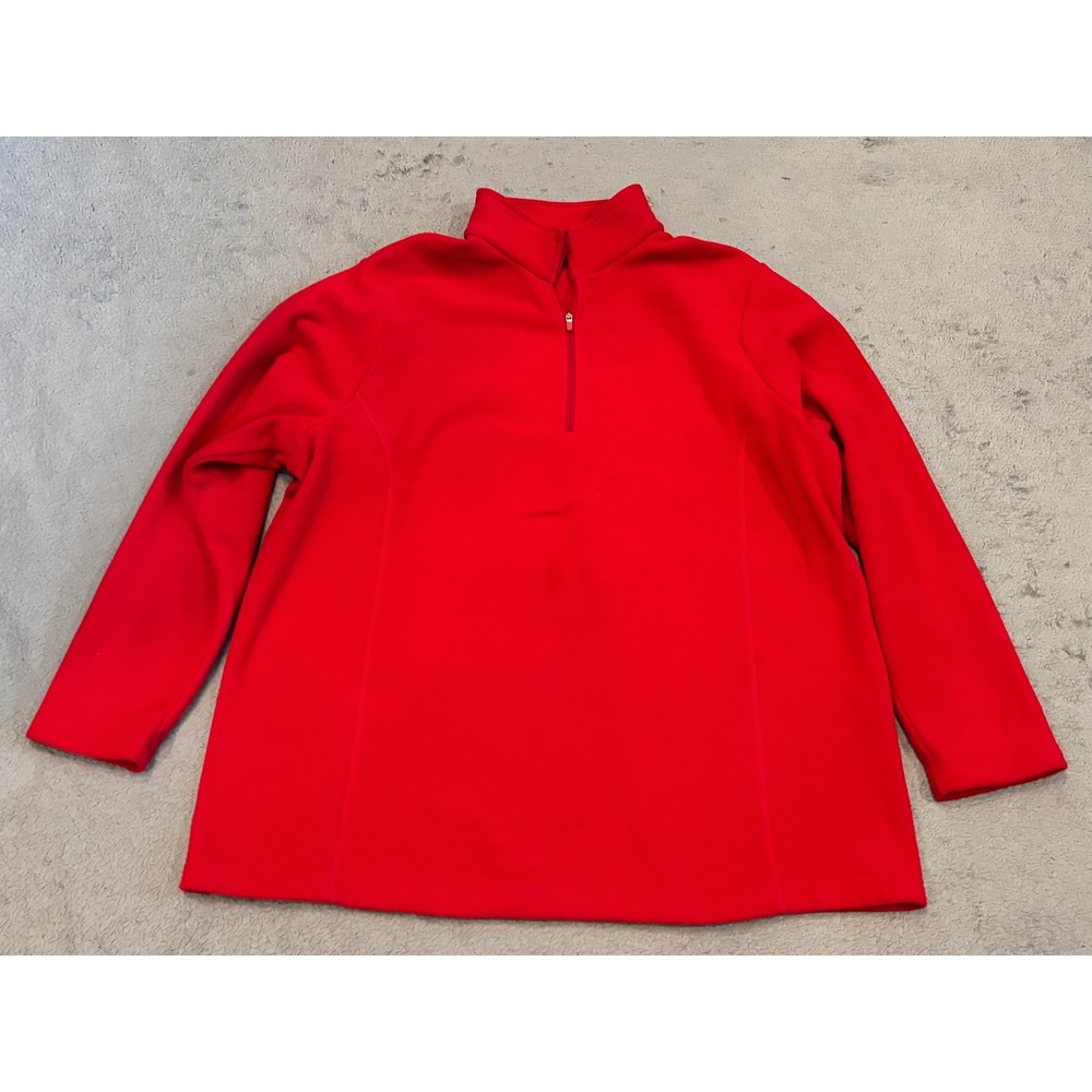 Lands End Red Fleece Quarter Zip Pullover Mock Neck Sweater Womens 1X 16W-18W